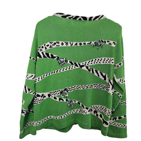 Vintage Design Options Cardigan Womens Med Green Sequins Beaded Glam Grandmacore - Picture 2 of 13